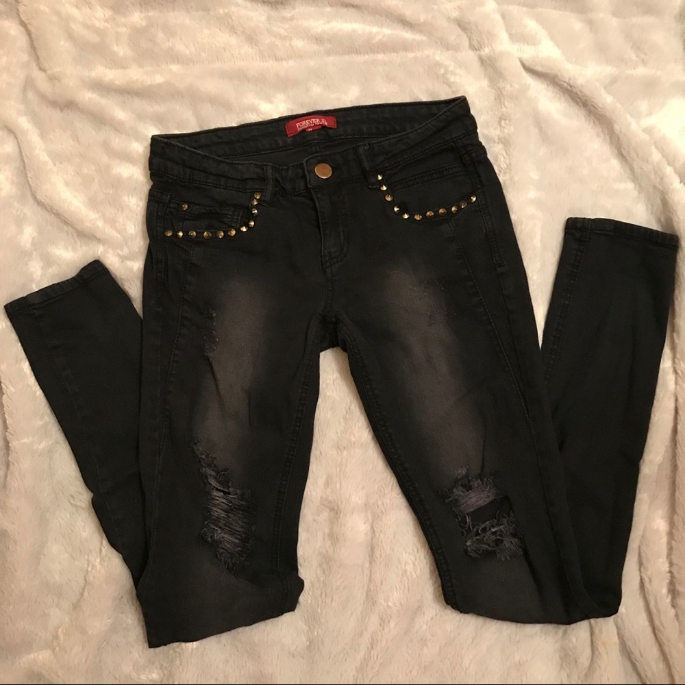 Forever 21 distressed black jeans